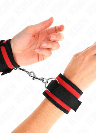 KINK - NYLON BIND-HANDHANDFESSELN MIT KLETTVERSCHLUSS ROT-SCHWARZ MODELL 2 VERSTELLBAR 18-35 CM X 6 CM