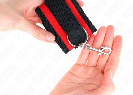 KINK - NYLON BIND-HANDHANDFESSELN MIT KLETTVERSCHLUSS ROT-SCHWARZ MODELL 2 VERSTELLBAR 18-35 CM X 6 CM