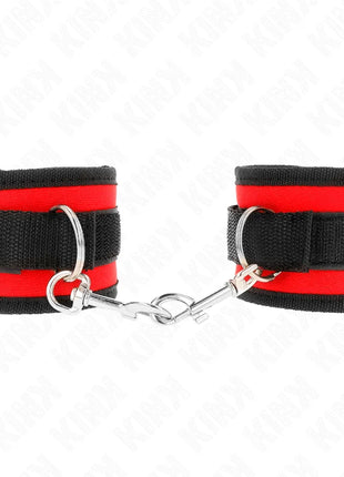 KINK - NYLON BIND-HANDHANDFESSELN MIT KLETTVERSCHLUSS ROT-SCHWARZ MODELL 2 VERSTELLBAR 18-35 CM X 6 CM