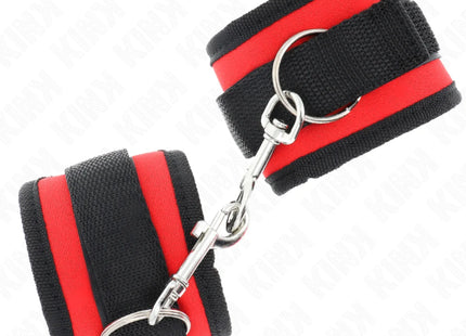 KINK - NYLON BIND-HANDHANDFESSELN MIT KLETTVERSCHLUSS ROT-SCHWARZ MODELL 2 VERSTELLBAR 18-35 CM X 6 CM