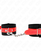 KINK - NYLON HANDGELENKFESSELN SCHWARZ MIT KUNSTLEDER ROT VERSTELLBAR 19-24 CM X 5,5 CM