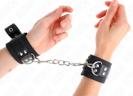 KINK - NYLON HANDGELENKFESSELN SCHWARZ MIT LEDERGURTE SCHWARZ VERSTELLBAR 19-29 CM X 5,1 CM