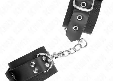 KINK - NYLON HANDGELENKFESSELN SCHWARZ MIT LEDERGURTE SCHWARZ VERSTELLBAR 19-29 CM X 5,1 CM