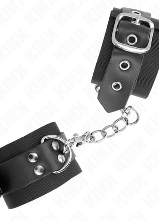 KINK - NYLON HANDGELENKFESSELN SCHWARZ MIT LEDERGURTE SCHWARZ VERSTELLBAR 19-29 CM X 5,1 CM