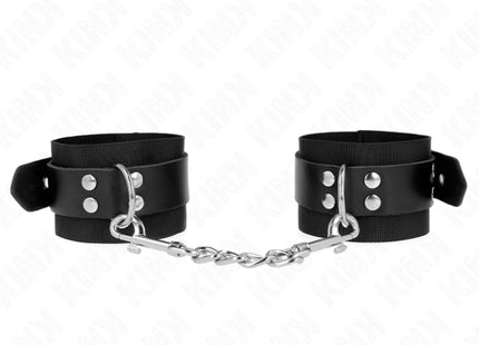KINK - NYLON HANDGELENKFESSELN SCHWARZ MIT LEDERGURTE SCHWARZ VERSTELLBAR 19-29 CM X 5,1 CM