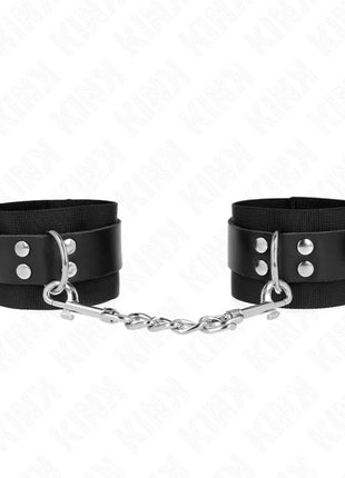 KINK - NYLON HANDGELENKFESSELN SCHWARZ MIT LEDERGURTE SCHWARZ VERSTELLBAR 19-29 CM X 5,1 CM