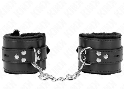 KINK - PELZGEFÜTTERTE HANDGELENKFESSELN MIT QUADRATISCHEN LÖCHERN SCHWARZ UND SCHWARZ VERSTELLBARER GÜRTEL 17-29 CM X 6