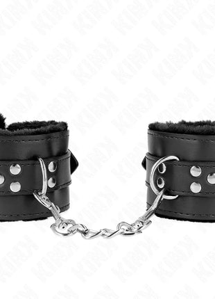 KINK - PELZGEFÜTTERTE HANDGELENKFESSELN MIT QUADRATISCHEN LÖCHERN SCHWARZ UND SCHWARZ VERSTELLBARER GÜRTEL 17-29 CM X 6