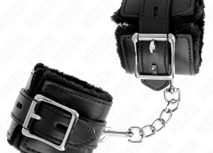 KINK - PELZGEFÜTTERTE HANDGELENKFESSELN MIT QUADRATISCHEN LÖCHERN SCHWARZ UND SCHWARZ VERSTELLBARER GÜRTEL 17-29 CM X 6