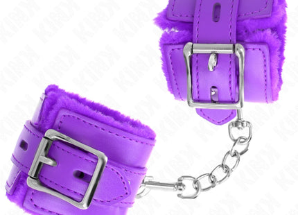 KINK - PELZGEFÜTTERTE HANDGELENKFESSELN MIT QUADRATISCHEN LÖCHERN LILA UND LILA GÜRTEL VERSTELLBAR 17-29 CM X 6 CM