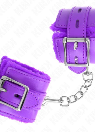 KINK - PELZGEFÜTTERTE HANDGELENKFESSELN MIT QUADRATISCHEN LÖCHERN LILA UND LILA GÜRTEL VERSTELLBAR 17-29 CM X 6 CM