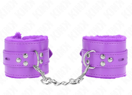 KINK - PELZGEFÜTTERTE HANDGELENKFESSELN MIT QUADRATISCHEN LÖCHERN LILA UND LILA GÜRTEL VERSTELLBAR 17-29 CM X 6 CM