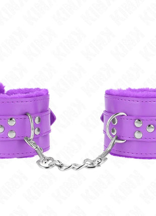 KINK - PELZGEFÜTTERTE HANDGELENKFESSELN MIT QUADRATISCHEN LÖCHERN LILA UND LILA GÜRTEL VERSTELLBAR 17-29 CM X 6 CM
