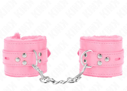 KINK - PELZGEFÜTTERTE HANDGELENKFESSELN MIT QUADRATISCHEN LÖCHERN ROSA UND ROSA GÜRTEL VERSTELLBAR 17-29 CM X 6 CM