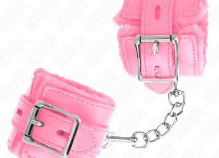 KINK - PELZGEFÜTTERTE HANDGELENKFESSELN MIT QUADRATISCHEN LÖCHERN ROSA UND ROSA GÜRTEL VERSTELLBAR 17-29 CM X 6 CM