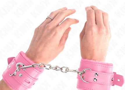 KINK - PELZGEFÜTTERTE HANDGELENKFESSELN MIT QUADRATISCHEN LÖCHERN ROSA UND ROSA GÜRTEL VERSTELLBAR 17-29 CM X 6 CM