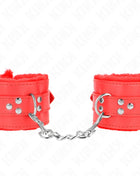 KINK - PELZGEFÜTTERTE HANDGELENKFESSELN MIT QUADRATISCHEN LÖCHERN ROT UND ROTER GÜRTEL VERSTELLBAR 17-29 CM X 6 CM