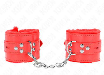 KINK - PELZGEFÜTTERTE HANDGELENKFESSELN MIT QUADRATISCHEN LÖCHERN ROT UND ROTER GÜRTEL VERSTELLBAR 17-29 CM X 6 CM
