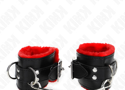 KINK - PELZGEFÜTTERTE HANDGELENKFESSELN MIT QUADRATISCHEN LÖCHERN ROTER UND SCHWARZER GÜRTEL VERSTELLBAR 17-29 CM X 6 CM
