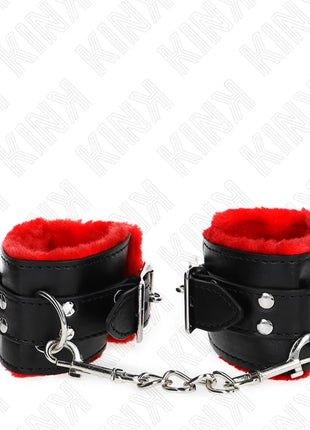 KINK - PELZGEFÜTTERTE HANDGELENKFESSELN MIT QUADRATISCHEN LÖCHERN ROTER UND SCHWARZER GÜRTEL VERSTELLBAR 17-29 CM X 6 CM