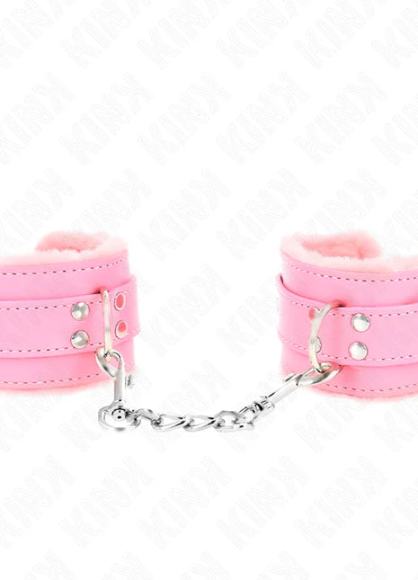 KINK - PELZGEFÜTTERTE HANDGELENKFESSELN ROSA MIT ROSA GÜRTEL VERSTELLBAR 17-29 CM X 6 CM