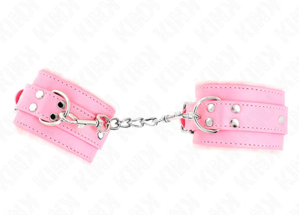 KINK - PELZGEFÜTTERTE HANDGELENKFESSELN ROSA MIT ROSA GÜRTEL VERSTELLBAR 17-29 CM X 6 CM