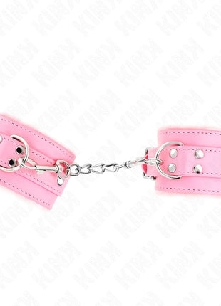 KINK - PELZGEFÜTTERTE HANDGELENKFESSELN ROSA MIT ROSA GÜRTEL VERSTELLBAR 17-29 CM X 6 CM
