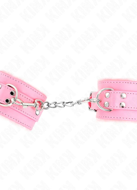 KINK - PELZGEFÜTTERTE HANDGELENKFESSELN ROSA MIT ROSA GÜRTEL VERSTELLBAR 17-29 CM X 6 CM