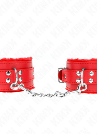 KINK - PELZGEFÜTTERTE HANDGELENKFESSELN ROT MIT ROTEM GÜRTEL VERSTELLBAR 17-29 CM X 6 CM