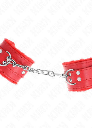 KINK - PELZGEFÜTTERTE HANDGELENKFESSELN ROT MIT ROTEM GÜRTEL VERSTELLBAR 17-29 CM X 6 CM