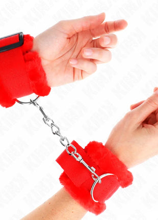 KINK - PELZGEFÜTTERTE HANDGELENKFESSELN ROT VERSTELLBAR 17-31 CM X 7 CM