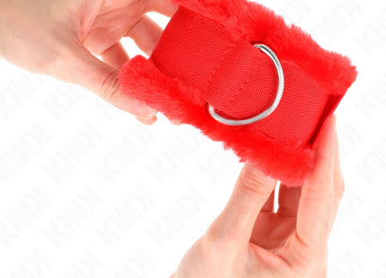 KINK - PELZGEFÜTTERTE HANDGELENKFESSELN ROT VERSTELLBAR 17-31 CM X 7 CM