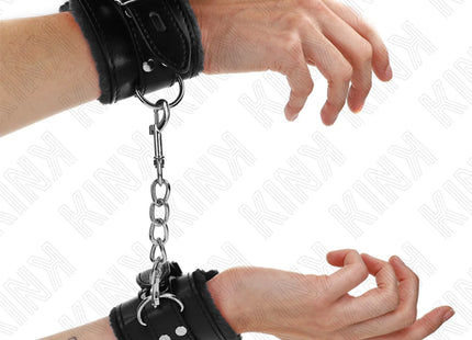 KINK - PELZGEFÜTTERTE HANDGELENKFESSELN SCHWARZ MIT SCHWARZEM GÜRTEL VERSTELLBAR 17-29 CM X 6 CM