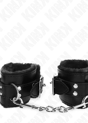KINK - PELZGEFÜTTERTE HANDGELENKFESSELN SCHWARZ MIT SCHWARZEM GÜRTEL VERSTELLBAR 17-29 CM X 6 CM