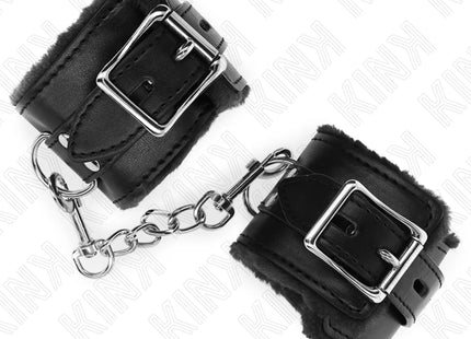 KINK - PELZGEFÜTTERTE HANDGELENKFESSELN SCHWARZ MIT SCHWARZEM GÜRTEL VERSTELLBAR 17-29 CM X 6 CM