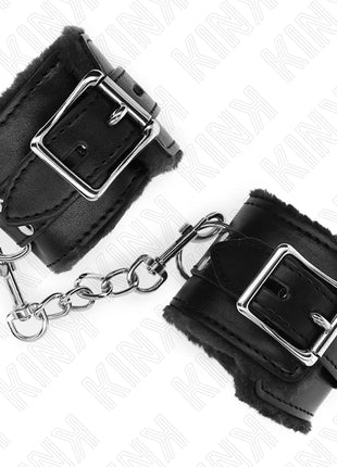 KINK - PELZGEFÜTTERTE HANDGELENKFESSELN SCHWARZ MIT SCHWARZEM GÜRTEL VERSTELLBAR 17-29 CM X 6 CM