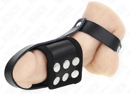 KINK - PENISKÄFIGRING AUS LEDER MIT VERSTELLBAREM BESCHICHTETEM HOCKENTRENNERGURT