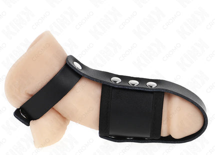 KINK - PENISKÄFIGRING AUS LEDER MIT VERSTELLBAREM BESCHICHTETEM HOCKENTRENNERGURT