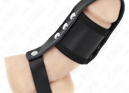 KINK - PENISKÄFIGRING AUS LEDER MIT VERSTELLBAREM BESCHICHTETEM HOCKENTRENNERGURT