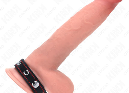 KINK - PENISRING AUS LEDER MIT DRUCKVERSCHLUSS ROT FUTTER 21 X 1,5 CM