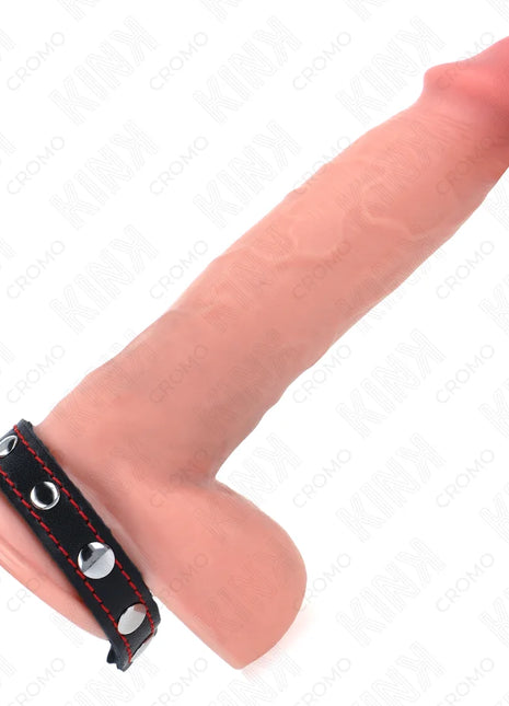 KINK - PENISRING AUS LEDER MIT DRUCKVERSCHLUSS ROT FUTTER 21 X 1,5 CM
