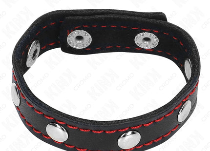 KINK - PENISRING AUS LEDER MIT DRUCKVERSCHLUSS ROT FUTTER 21 X 1,5 CM