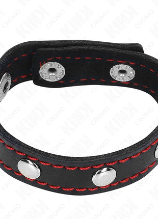 KINK - PENISRING AUS LEDER MIT DRUCKVERSCHLUSS ROT FUTTER 21 X 1,5 CM