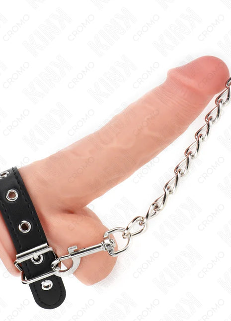 KINK - PENISRING AUS LEDER MIT RIEMEN 21,5 X 2 CM UND METALLKETTE 60 CM