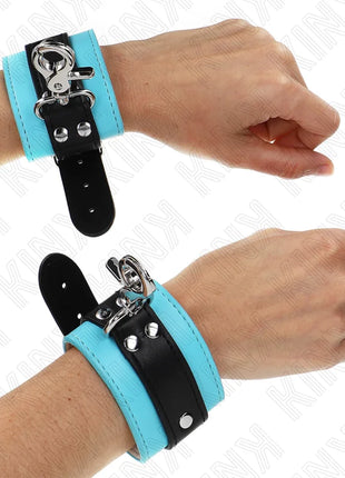 KINK - PREMIUM ABSCHLIEßBARE HANDGELENKFESSELN SCHWARZ/BLAU VERSTELLBAR 21-28 CM X 5,5 CM