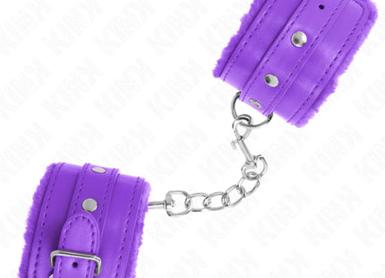 KINK - PREMIUM PELZGEFÜTTERTE HANDGELENKFESSELN LILA MIT LILA GÜRTEL VERSTELLBAR 17-29 CM X 6 CM