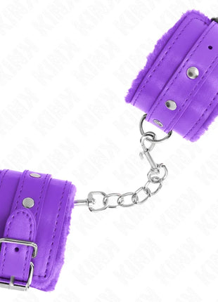 KINK - PREMIUM PELZGEFÜTTERTE HANDGELENKFESSELN LILA MIT LILA GÜRTEL VERSTELLBAR 17-29 CM X 6 CM