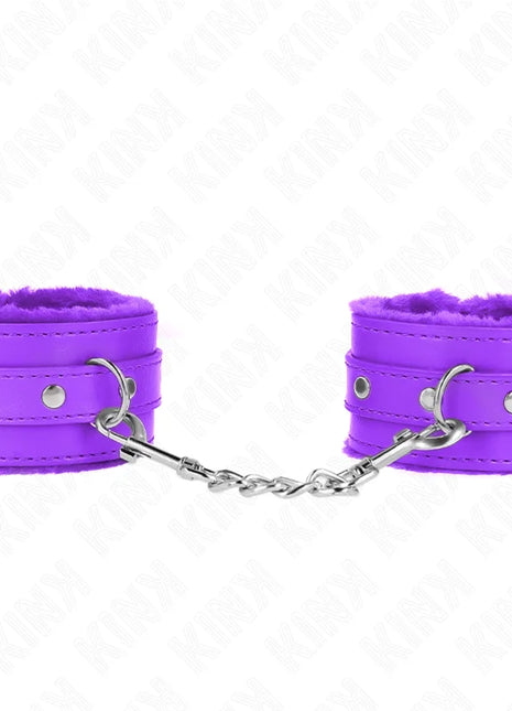 KINK - PREMIUM PELZGEFÜTTERTE HANDGELENKFESSELN LILA MIT LILA GÜRTEL VERSTELLBAR 17-29 CM X 6 CM