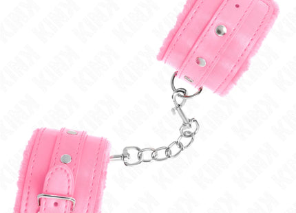 KINK - PREMIUM PELZGEFÜTTERTE HANDGELENKFESSELN ROSA MIT ROSA GÜRTEL VERSTELLBAR 17-29 CM X 6 CM