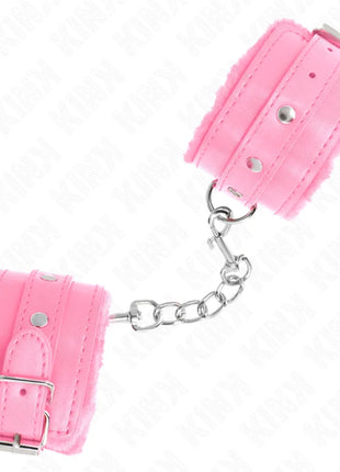 KINK - PREMIUM PELZGEFÜTTERTE HANDGELENKFESSELN ROSA MIT ROSA GÜRTEL VERSTELLBAR 17-29 CM X 6 CM